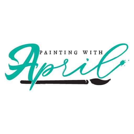 Logo with the text "Painting with April" in stylized fonts, featuring a paintbrush graphic underneath the word "April.