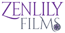 Zenlily Films logo with "ZENLILY" in large purple letters above "FILMS" in gray letters, featuring a film reel design in the letter "S.